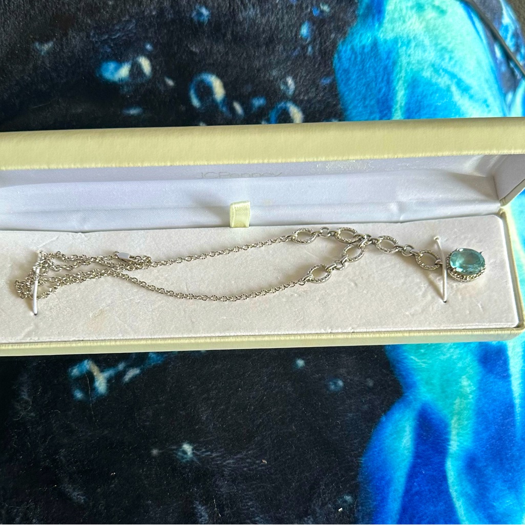 Silver Necklace With Light Blue Gem Pendant!!